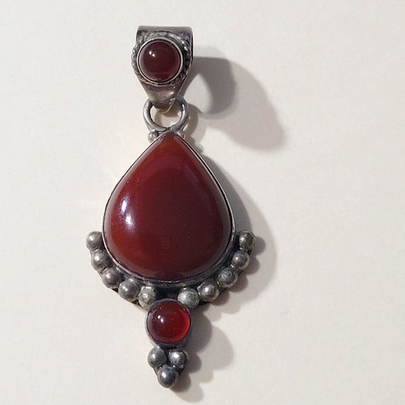 Sterling Silver Southwest American Style Pendant with Sard and Carnelian Cabocho - Picture 1 of 6